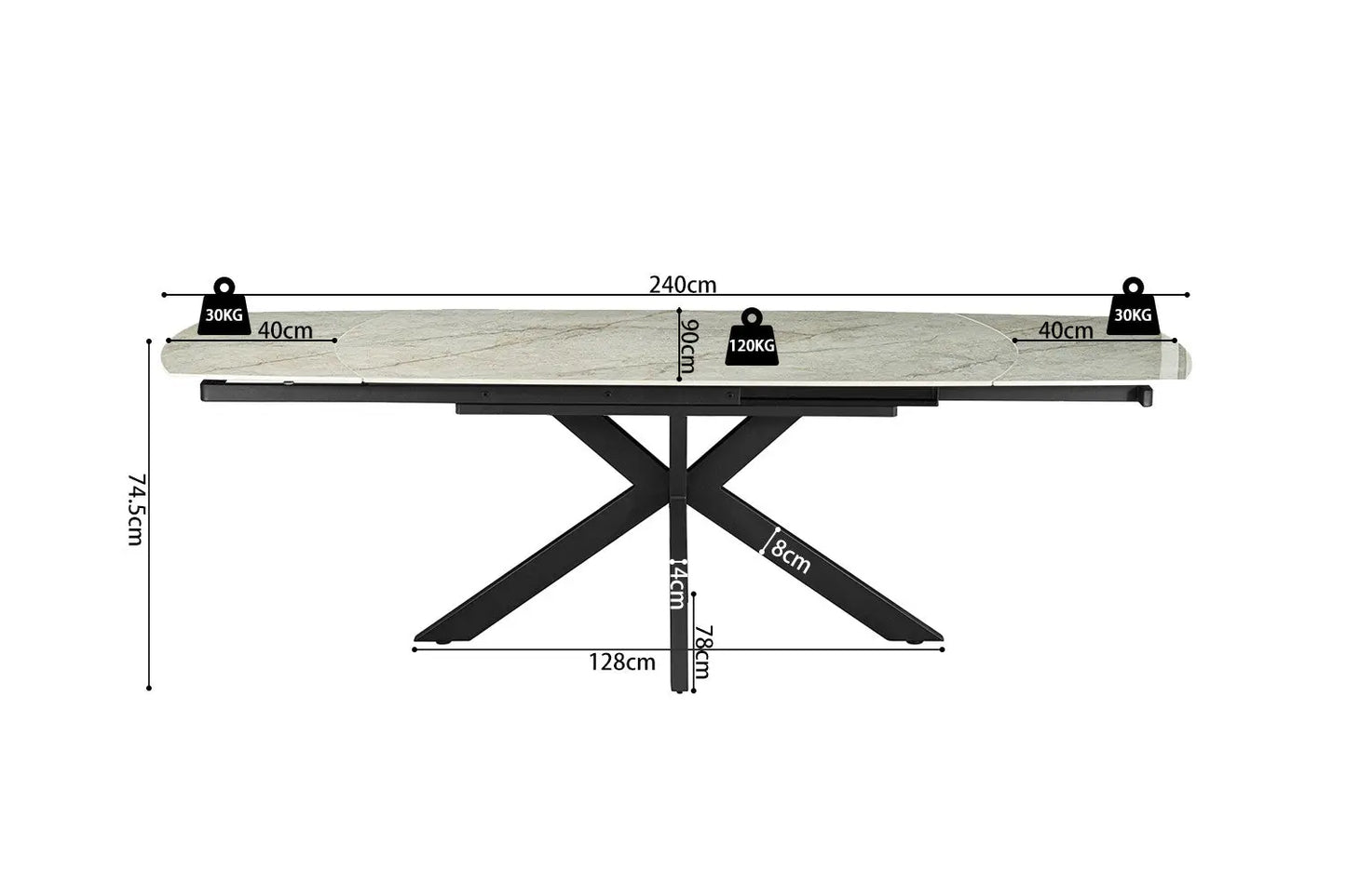 Table à Manger Extensible ARYA Ovale Danoise Brillant Pierre Beige - de 160 à 240 cm ROUSSEAU