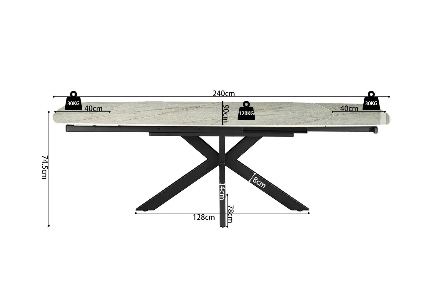 Table à Manger Extensible ARYA Ovale Danoise Brillant Pierre Beige - de 160 à 240 cm ROUSSEAU