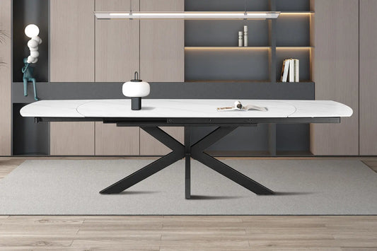 Table à Manger Extensible ARYA Ovale Danoise Pierre Blanche - de 160 à 240 cm ROUSSEAU