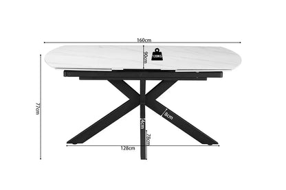 Table à Manger Extensible ARYA Ovale Danoise Pierre Blanche - de 160 à 240 cm ROUSSEAU