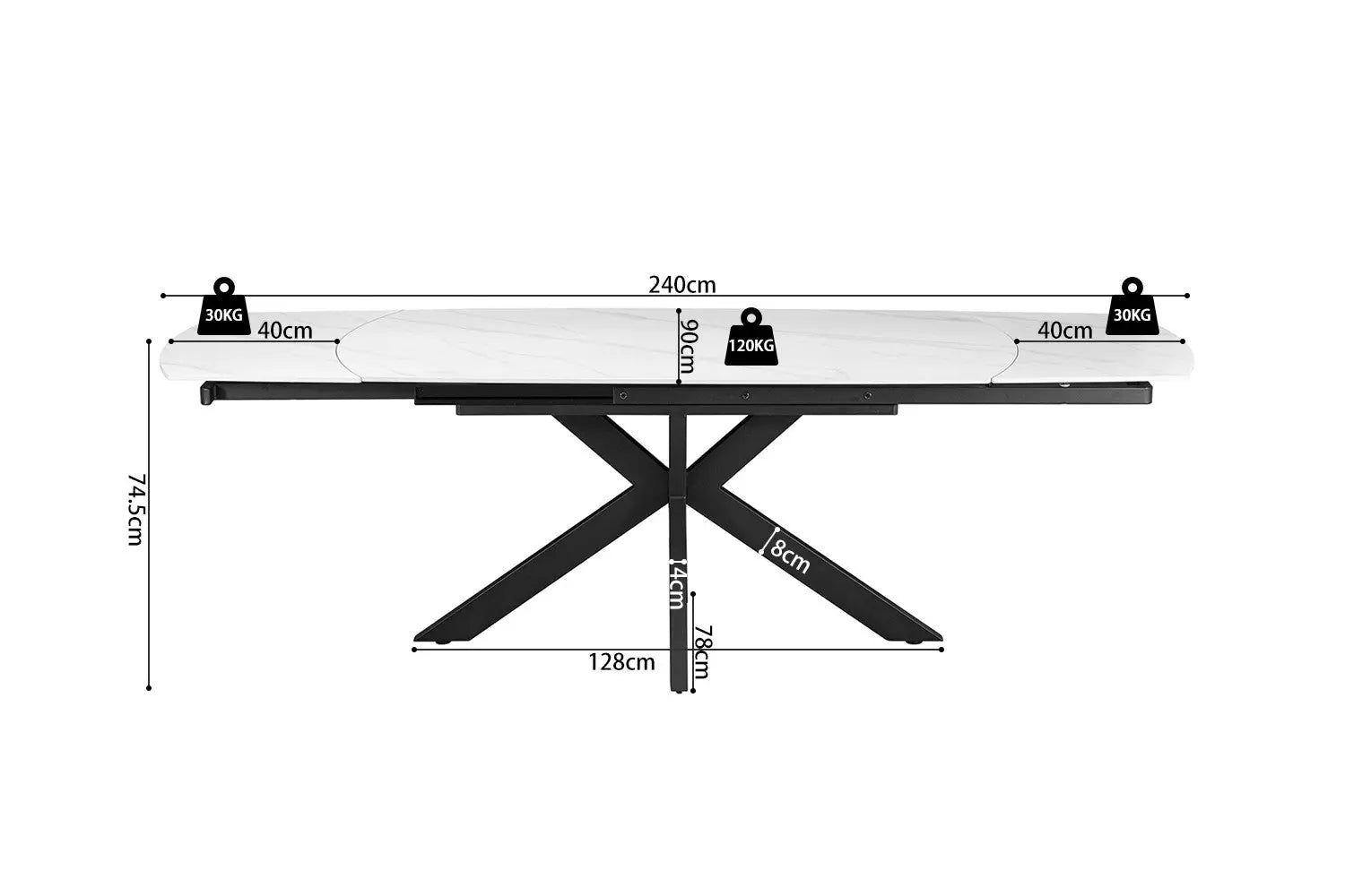Table à Manger Extensible ARYA Ovale Danoise Pierre Blanche - de 160 à 240 cm ROUSSEAU