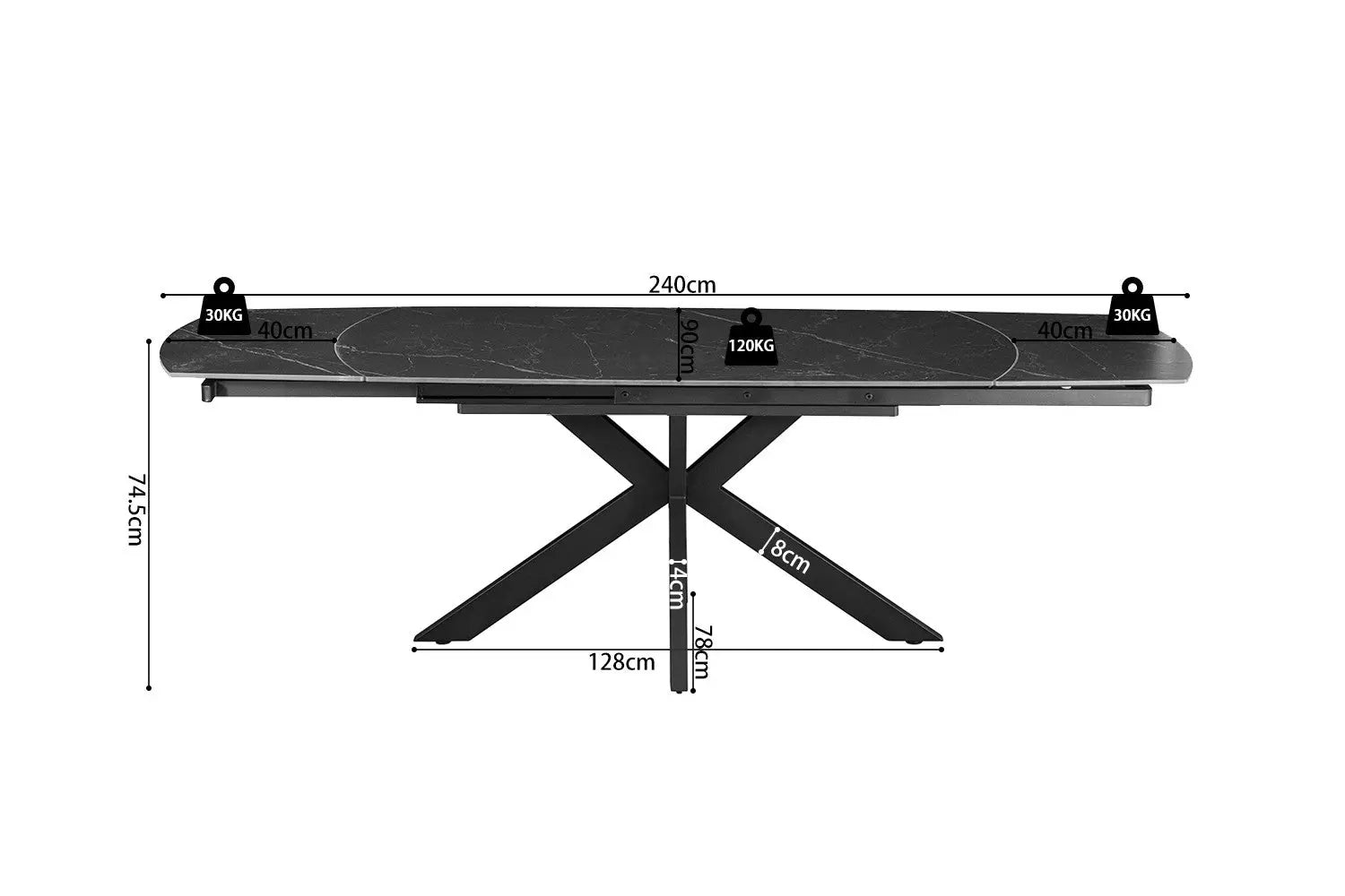 Table à Manger Extensible ARYA Ovale Danoise Pierre Noir - de 160 à 240 cm ROUSSEAU