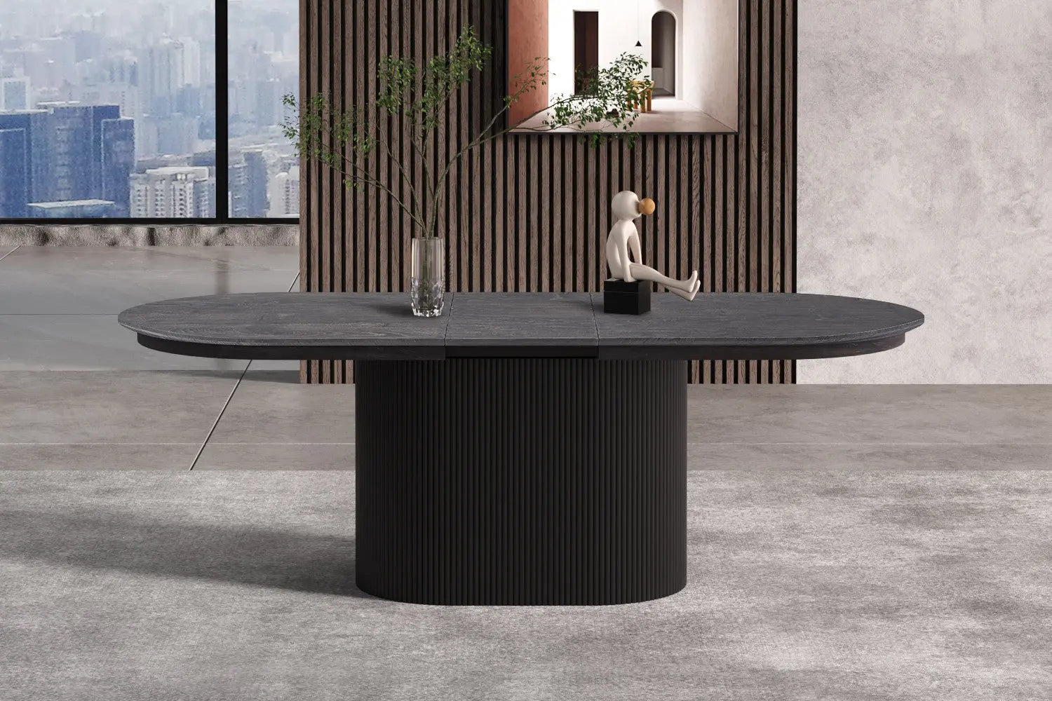 Table à Manger Extensible Ovale LYANE Effet Brun foncé - 180 à 220 cm ROUSSEAU