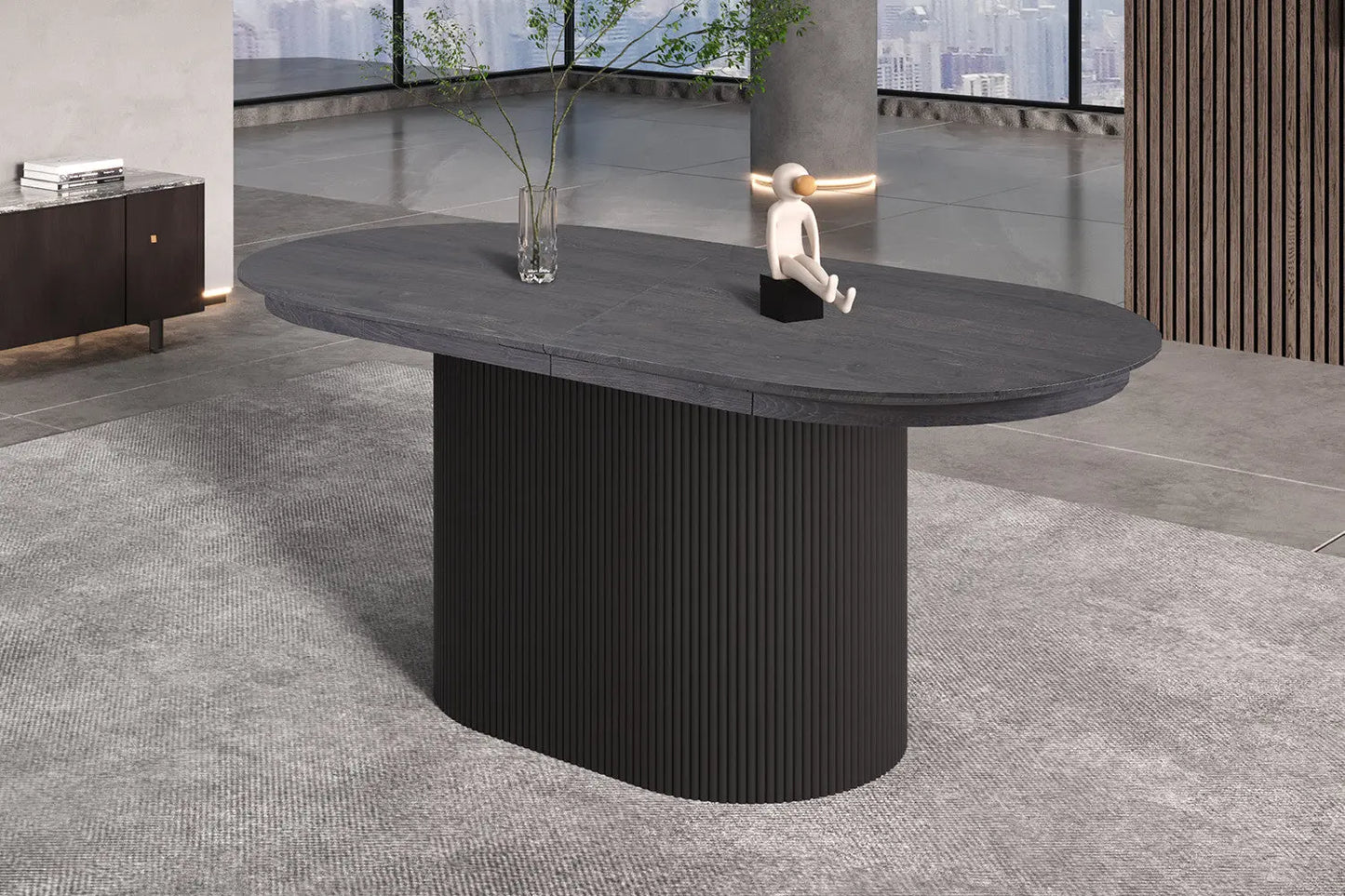 Table à Manger Extensible Ovale LYANE Effet Brun foncé - 180 à 220 cm ROUSSEAU