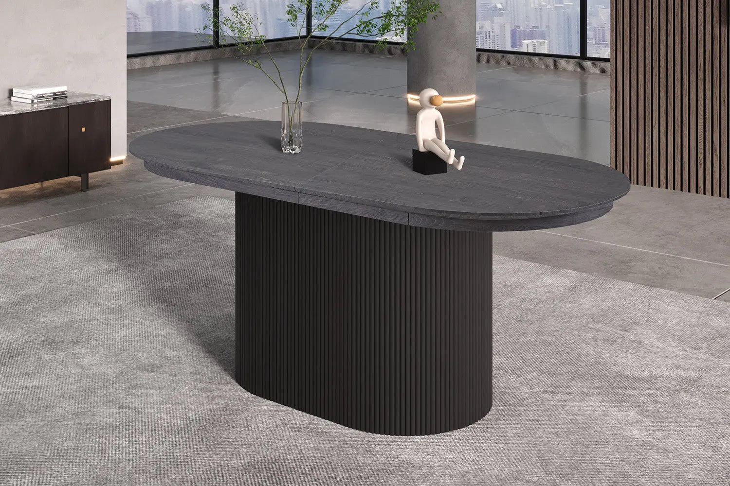 Table à Manger Extensible Ovale LYANE Effet Brun foncé - 180 à 220 cm ROUSSEAU