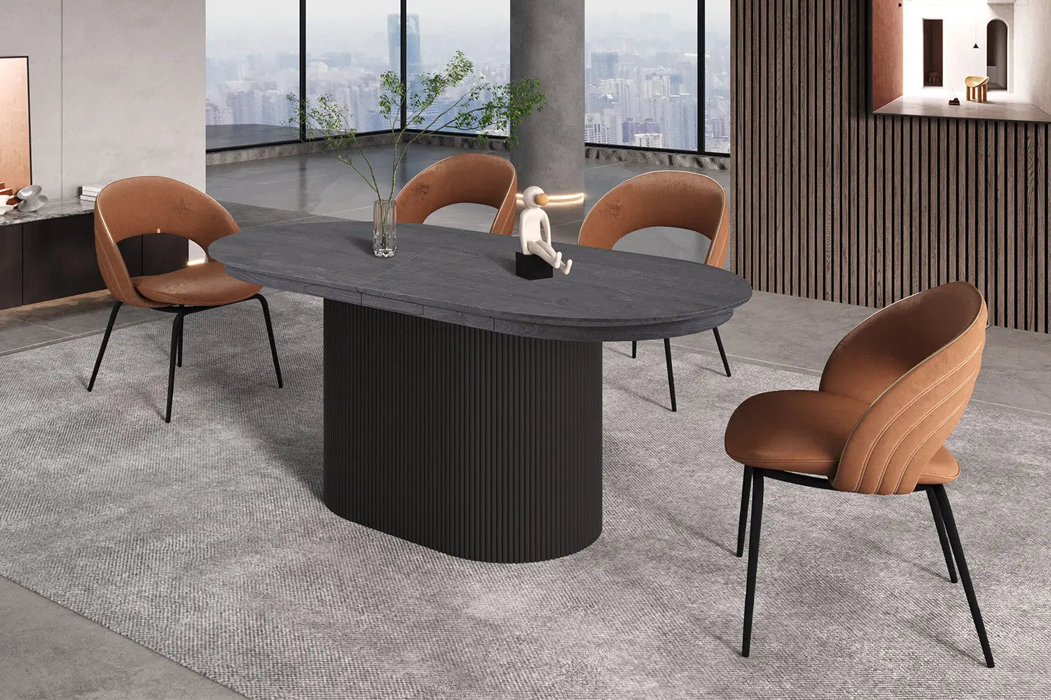 Table à Manger Extensible Ovale LYANE Effet Brun foncé - 180 à 220 cm ROUSSEAU
