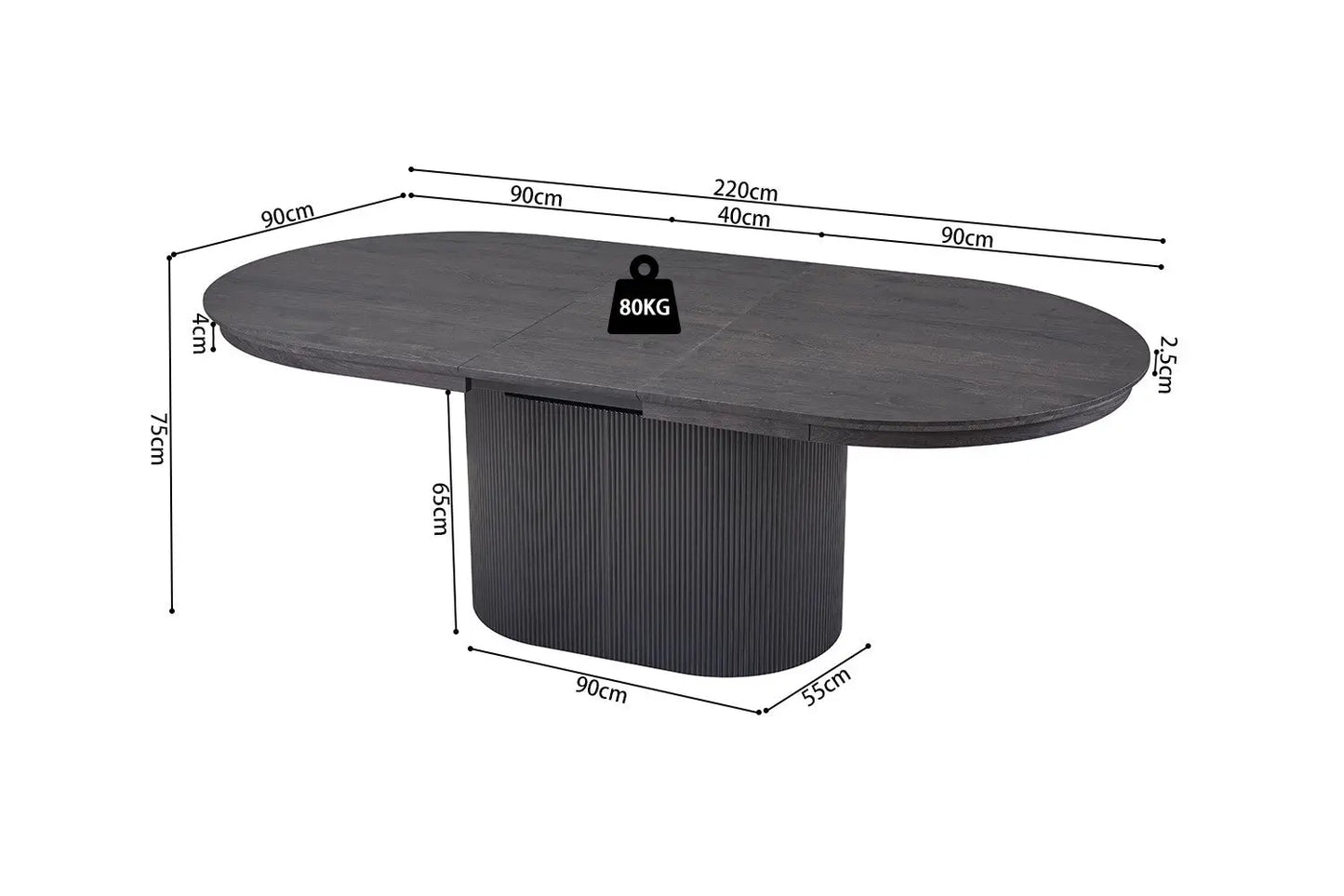 Table à Manger Extensible Ovale LYANE Effet Brun foncé - 180 à 220 cm ROUSSEAU