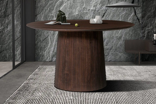 Table à Manger Ronde MAYGA en Manguier Brun Foncé - 130 cm ROUSSEAU