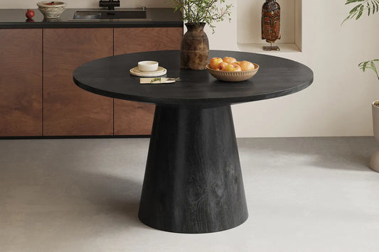 Table à manger Ronde TOMI en Bois de Manguier Noir - 130 cm ROUSSEAU