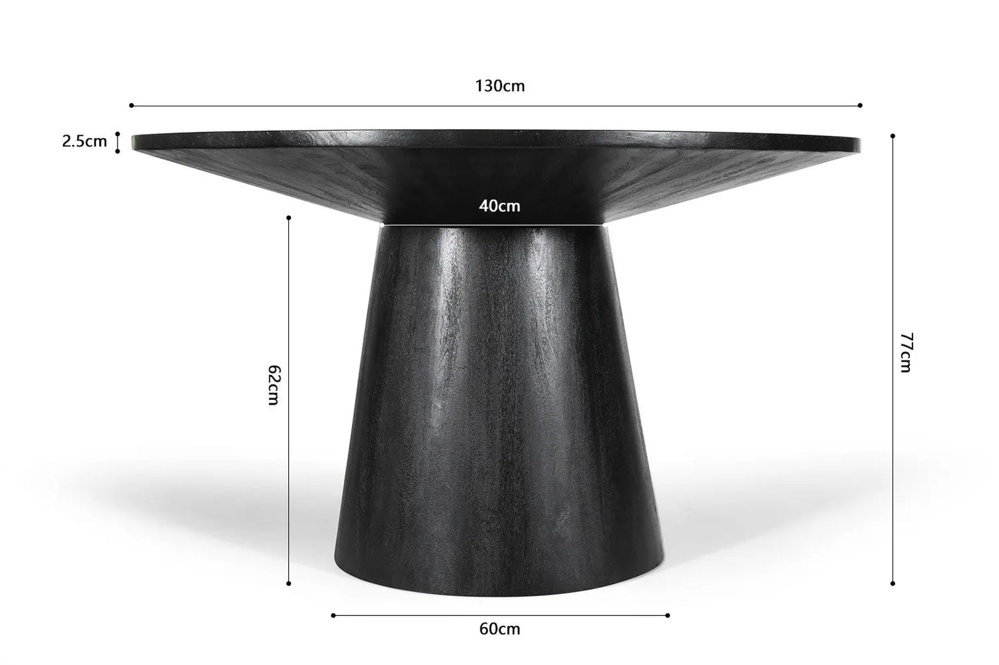 Table à manger Ronde TOMI en Bois de Manguier Noir - 130 cm ROUSSEAU