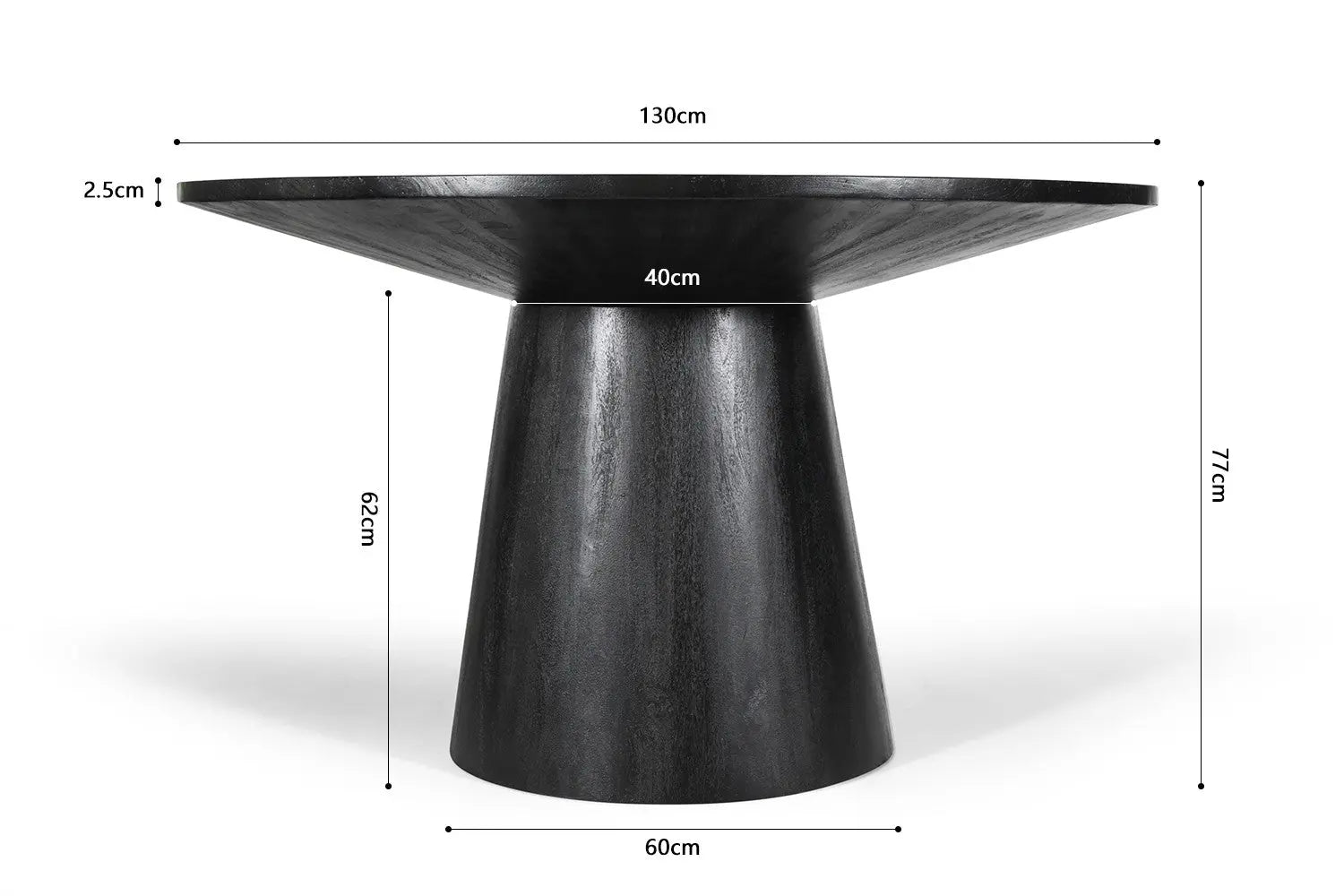 Table à manger Ronde TOMI en Bois de Manguier Noir - 130 cm ROUSSEAU