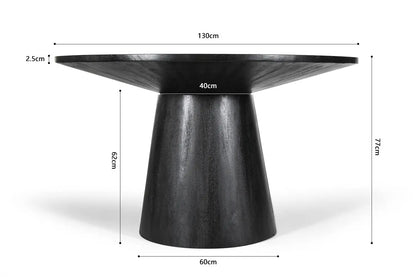 Table à manger Ronde TOMI en Bois de Manguier Noir - 130 cm ROUSSEAU
