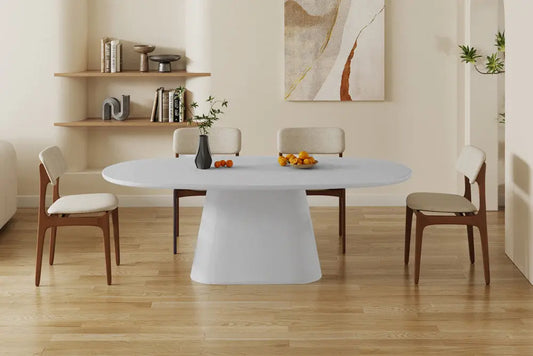 Table à manger Ovale Effet Ciment Ecru TAVINA - 220 cm ROUSSEAU