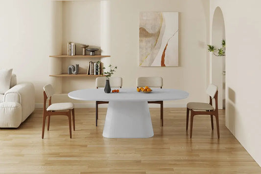 Table à manger Ovale Effet Ciment Ecru TAVINA - 220 cm ROUSSEAU