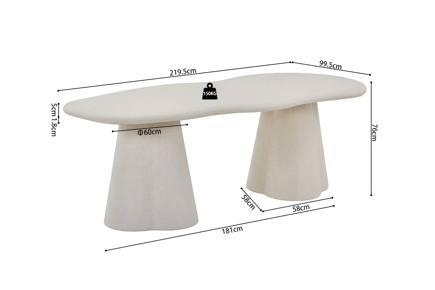 Table à manger Ovale Effet Ciment Organique FARY - 220 cm ROUSSEAU