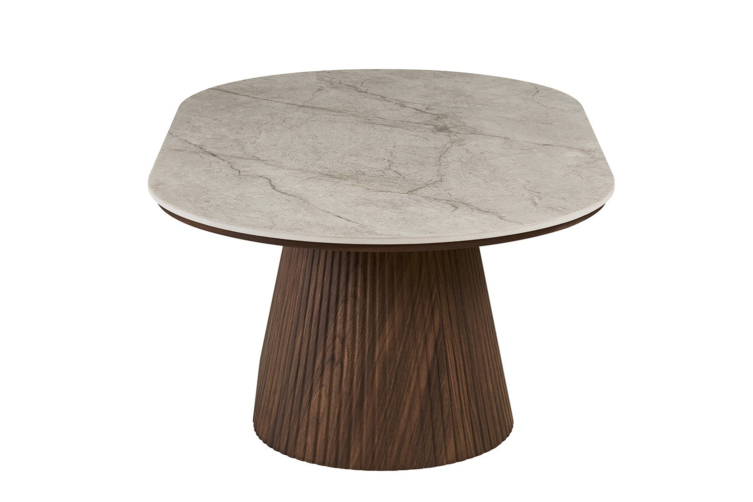 Table basse VEKO 120 cm - détail base centrale décor chêne foncé