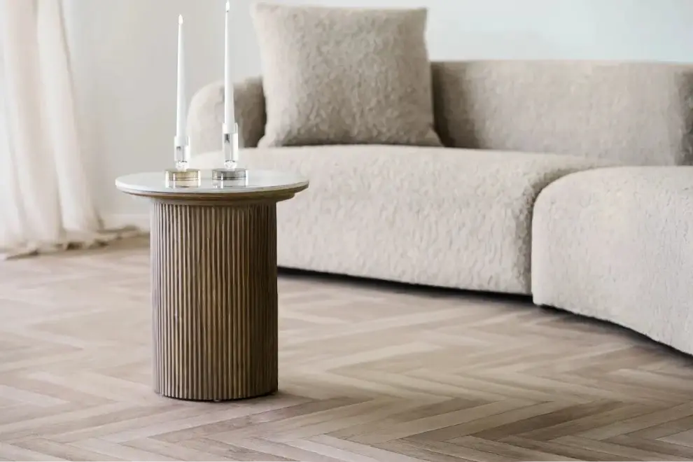 Table d'appoint ATHENS avec un plateau en céramique, blanc et marron foncé - 45x50 cm HOUSE NORDIC