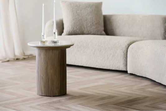 Table d'appoint ATHENS avec un plateau en céramique, blanc et marron foncé - 45x50 cm HOUSE NORDIC