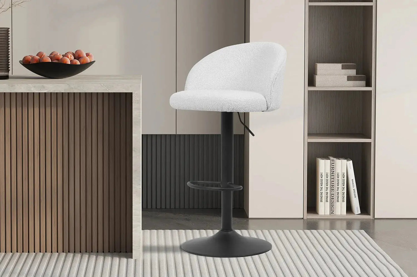 Lot de Chaises de Bar AYDA en Tissu Bouclé Blanc - 49 x 46 cm ROUSSEAU