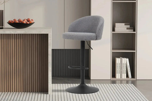 Lot de Chaises de Bar AYDA en Tissu Bouclé Gris Clair - 49 x 46 cm ROUSSEAU