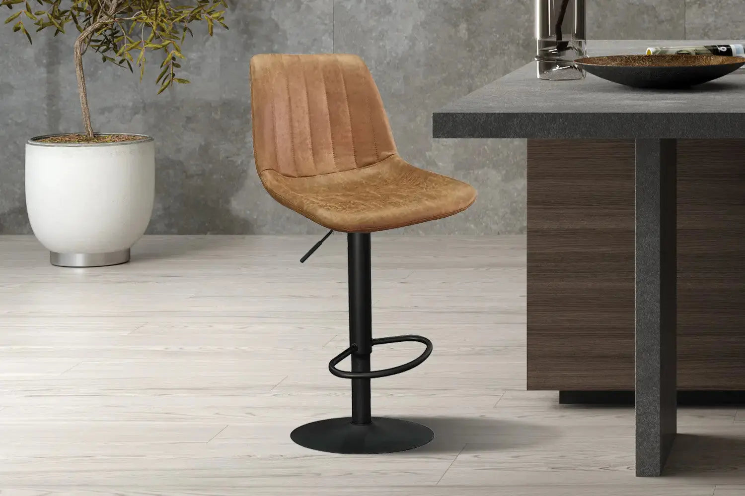 Lot de Chaises de Bar BAYA en PU Cognac - 43 x 50 cm ROUSSEAU