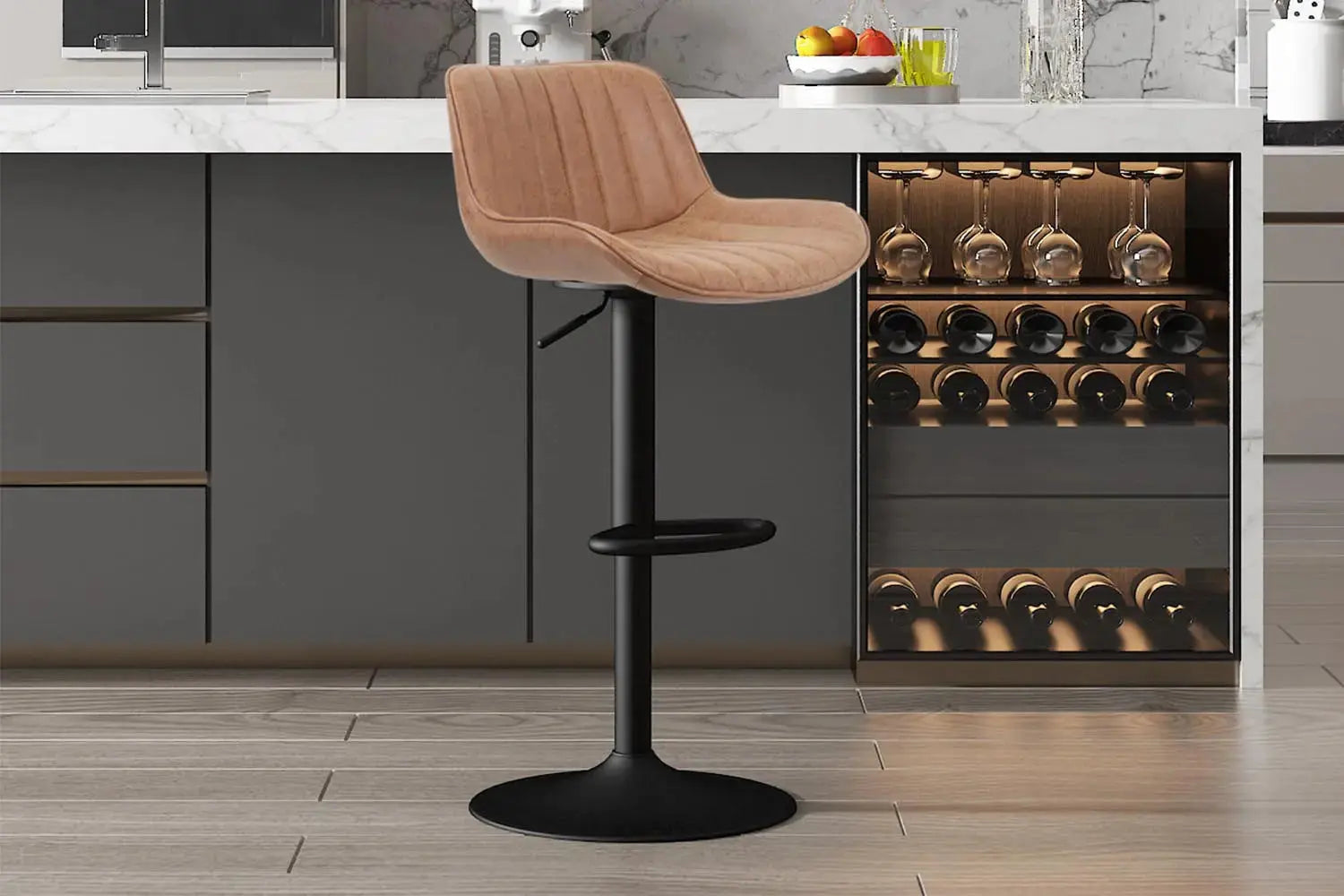 Lot de Tabourets de Bar FENNY en PU Cognac - 48 x 49.5 cm ROUSSEAU