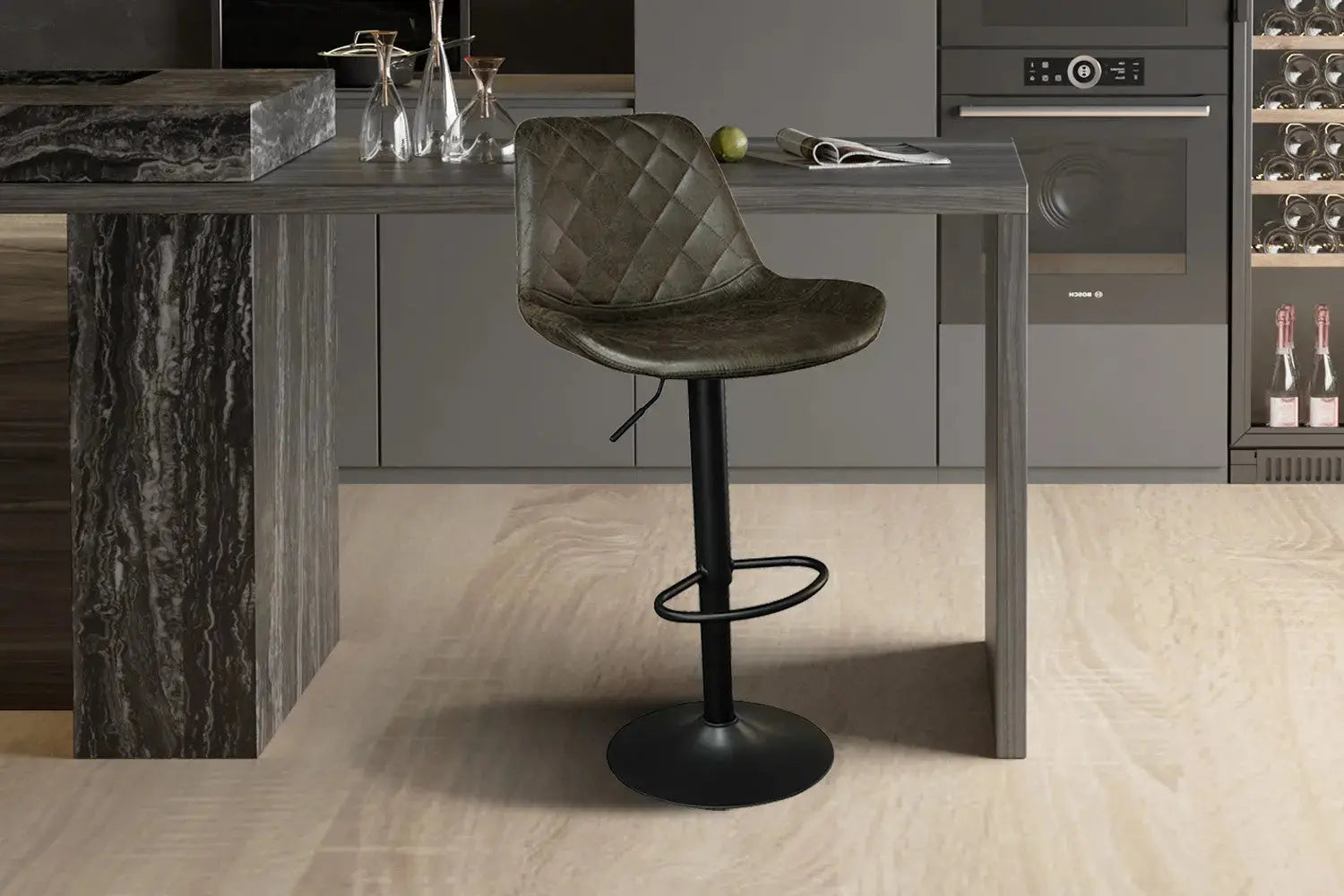 Lot de Tabourets de Bar MADYA en PU Brun Foncé - 49 x 54 cm ROUSSEAU