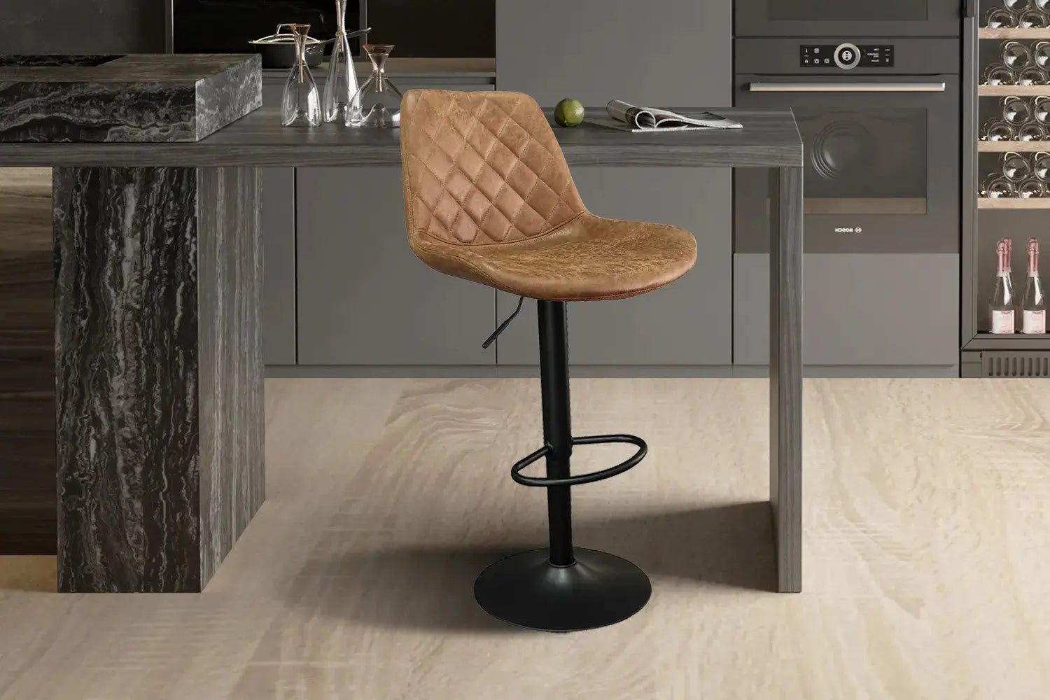 Lot de Tabourets de Bar MADYA en PU Cognac - 49 x 54 cm ROUSSEAU
