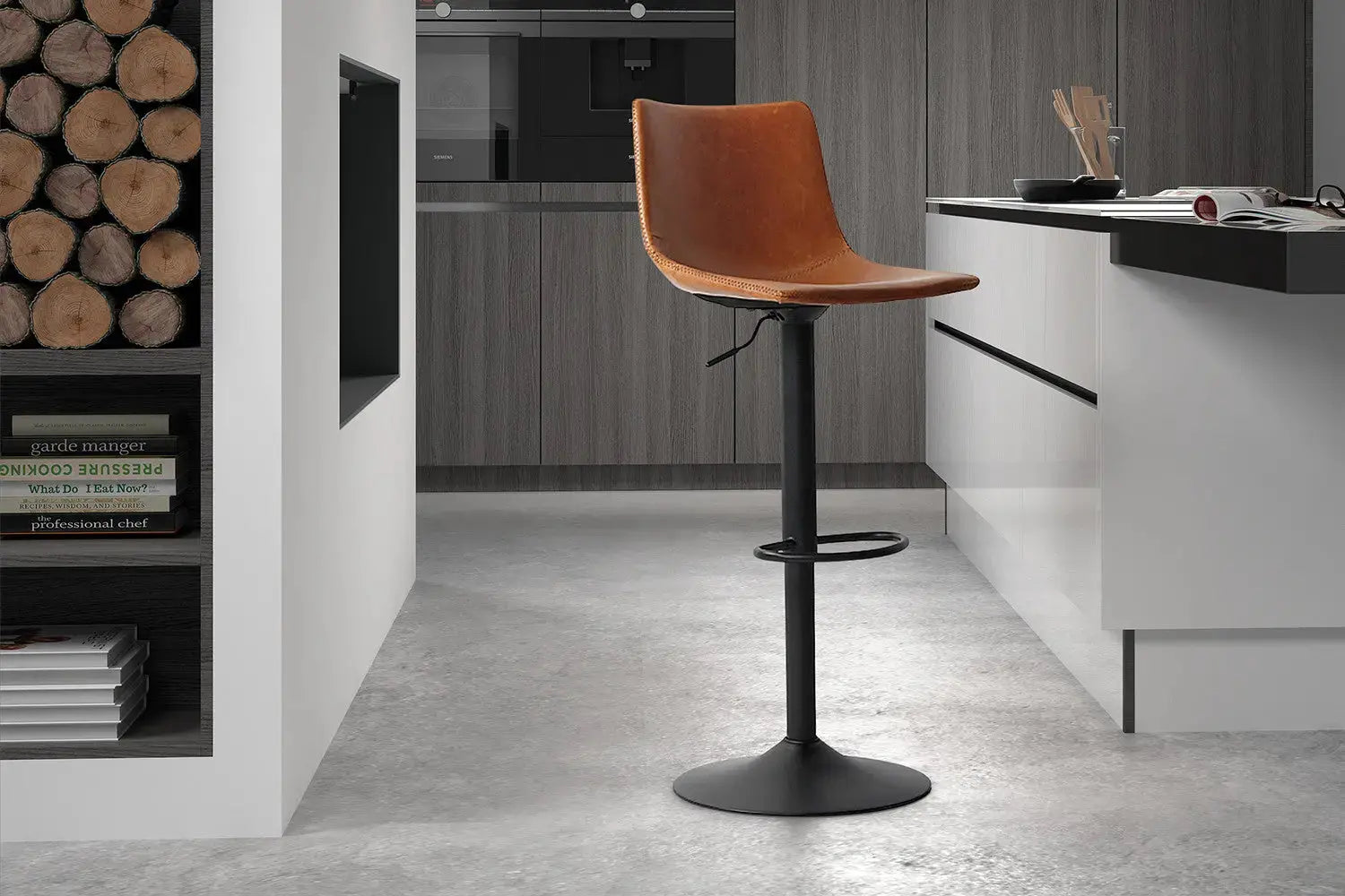 Lot de Tabourets de Bar TREVIS en PU Cognac - 41 x 47 cm ROUSSEAU