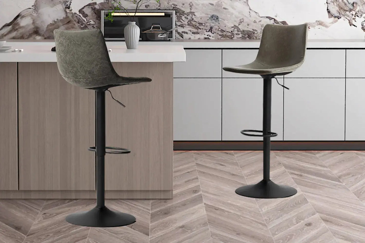 Lot de Tabourets de Bar TREVIS en PU Gris - 41 x 47 cm ROUSSEAU