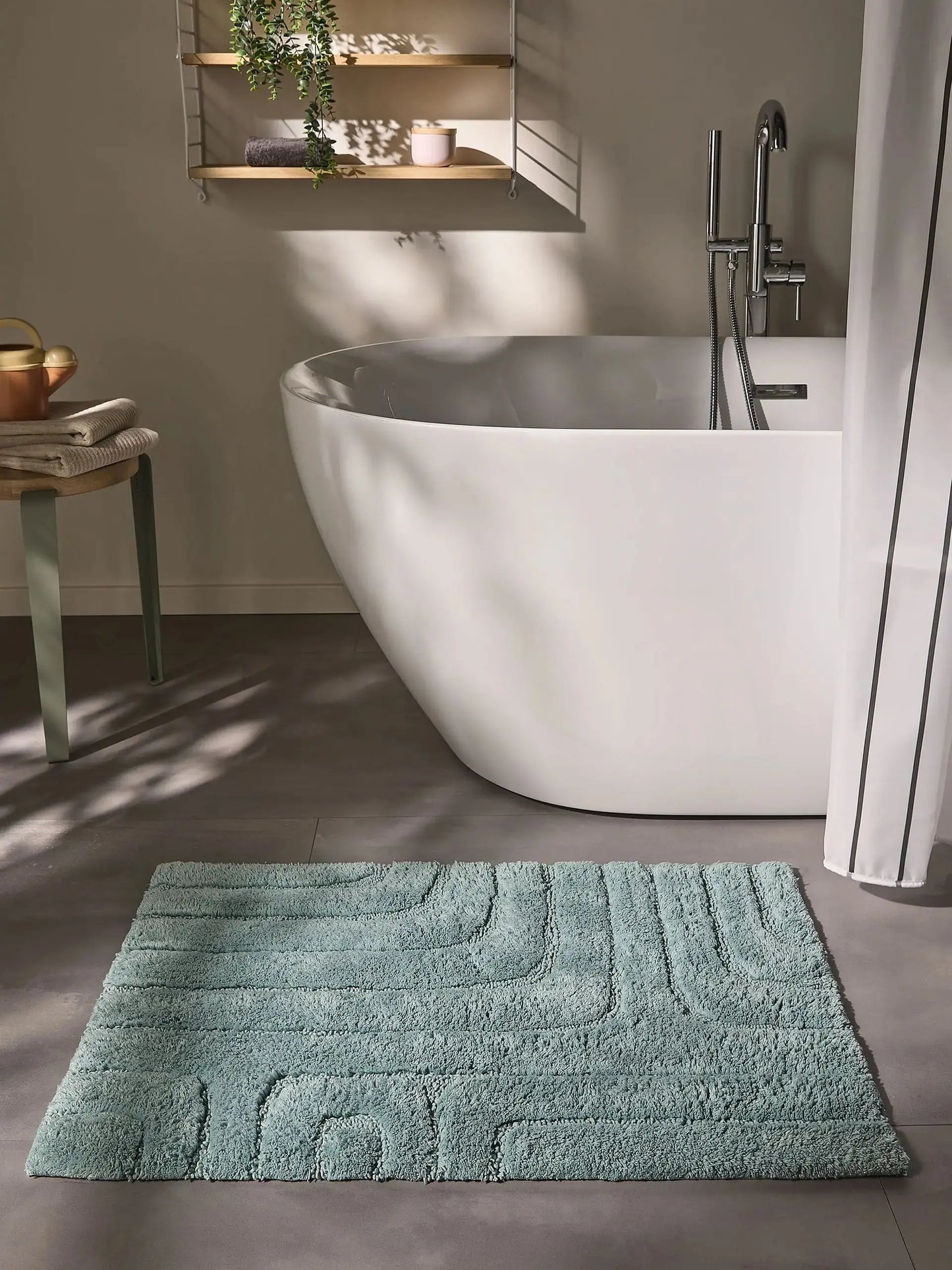 Tapis de bain 100% Coton tufté à la main DAN Bleu BENUTA