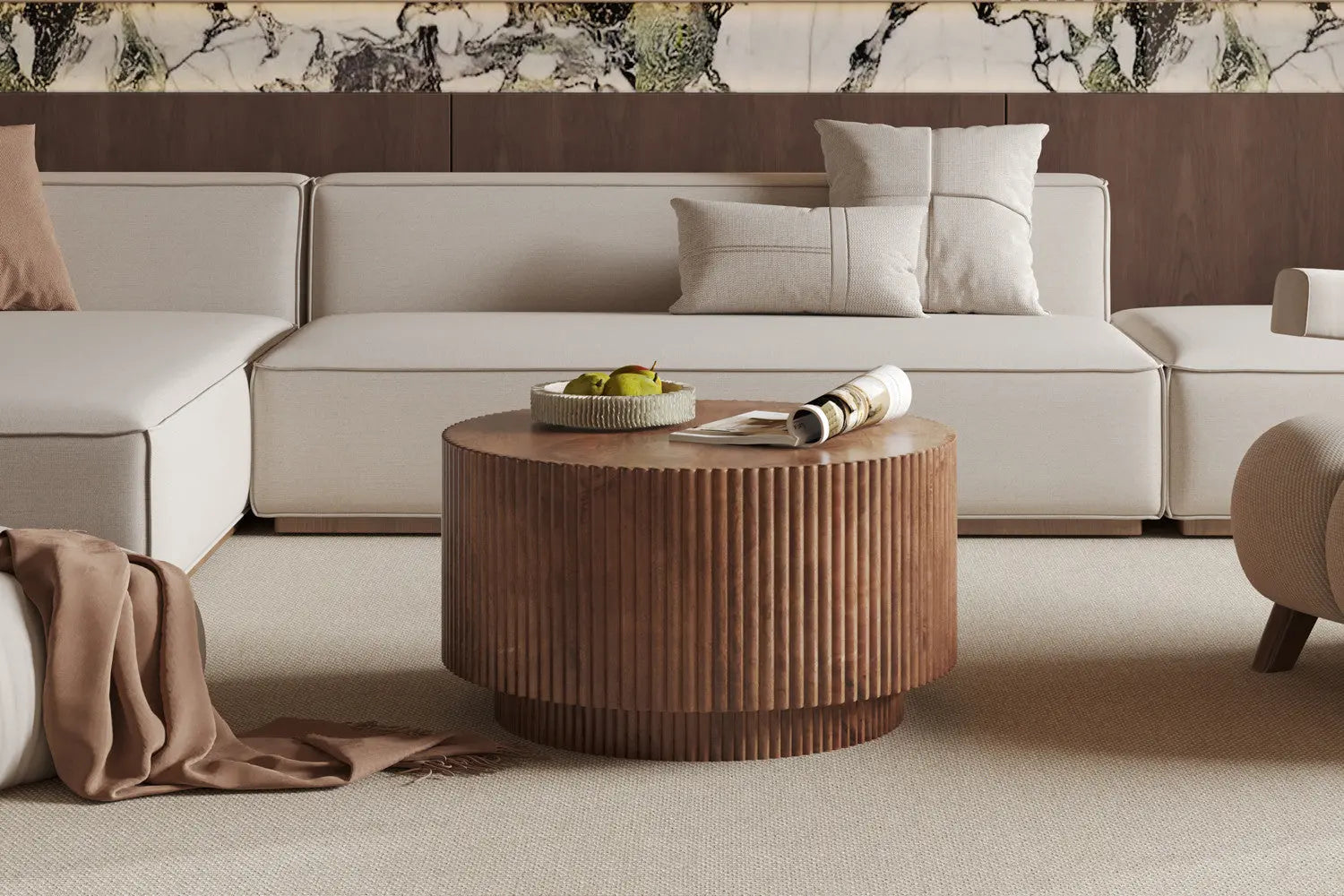 VICTORIA - Table basse Ronde en Bois de manguier Brun clair - 70 cm ROUSSEAU