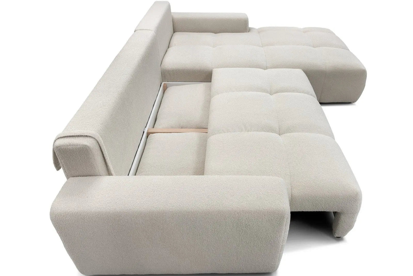 Canapé d’angle convertible BUBBLE avec coffre en Tissu Beige 302x217 cm MAISON DES MEUBLES