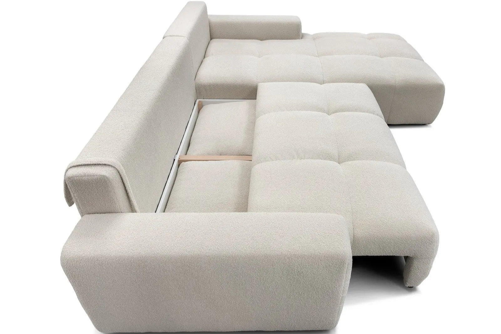 Canapé d’angle convertible BUBBLE avec coffre en Tissu Beige 302x217 cm MAISON DES MEUBLES